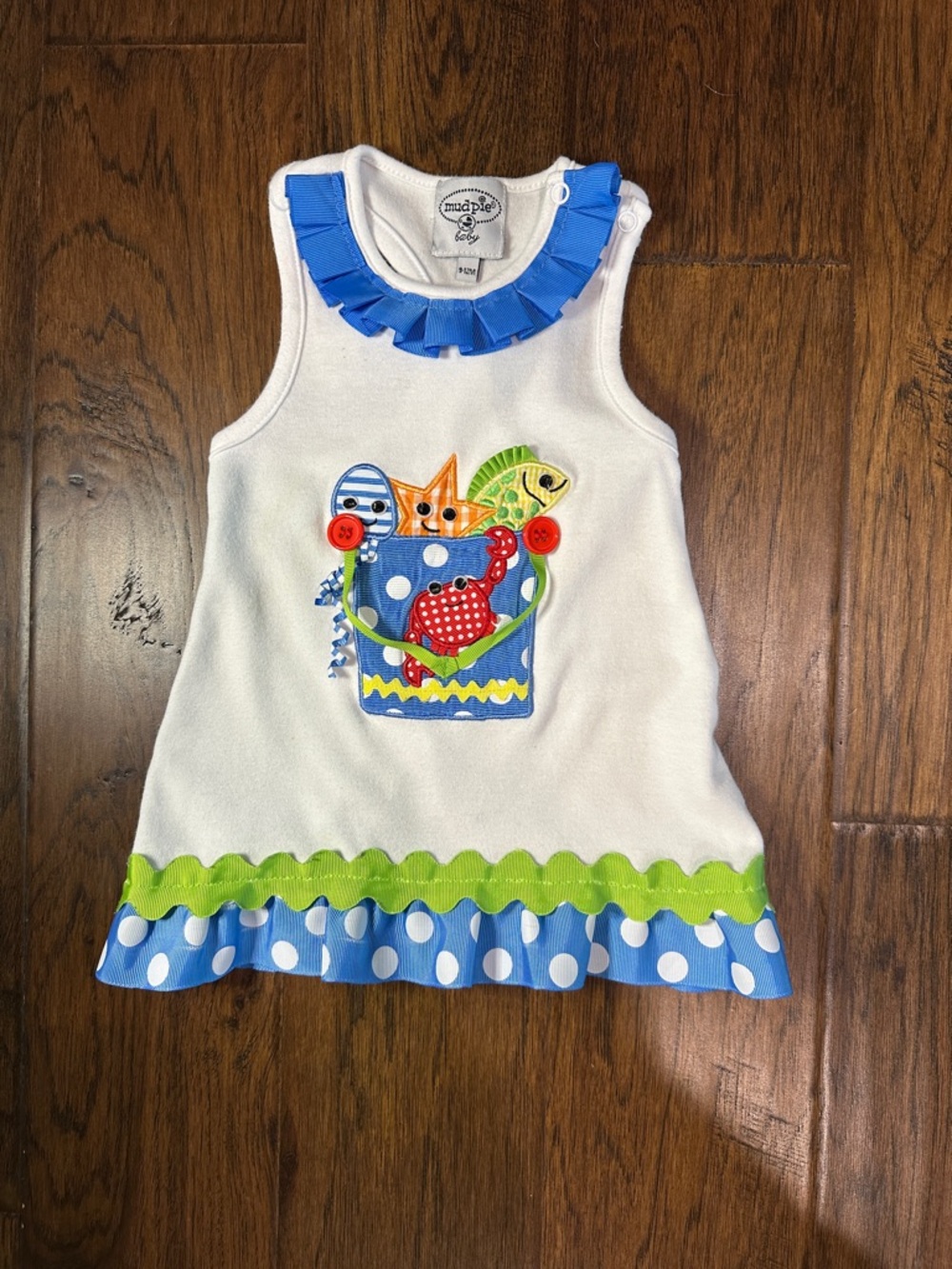 Mud Pie White Tank Top Dress with Beach Applique